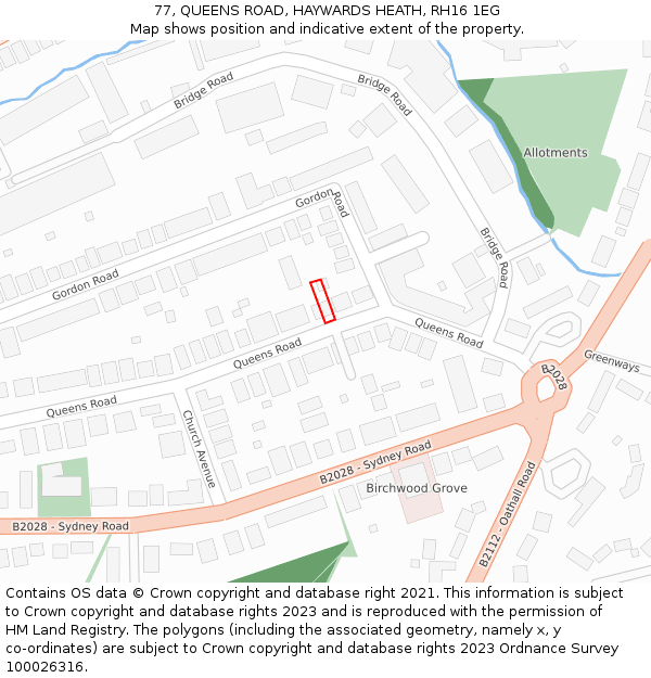 77, QUEENS ROAD, HAYWARDS HEATH, RH16 1EG: Location map and indicative extent of plot