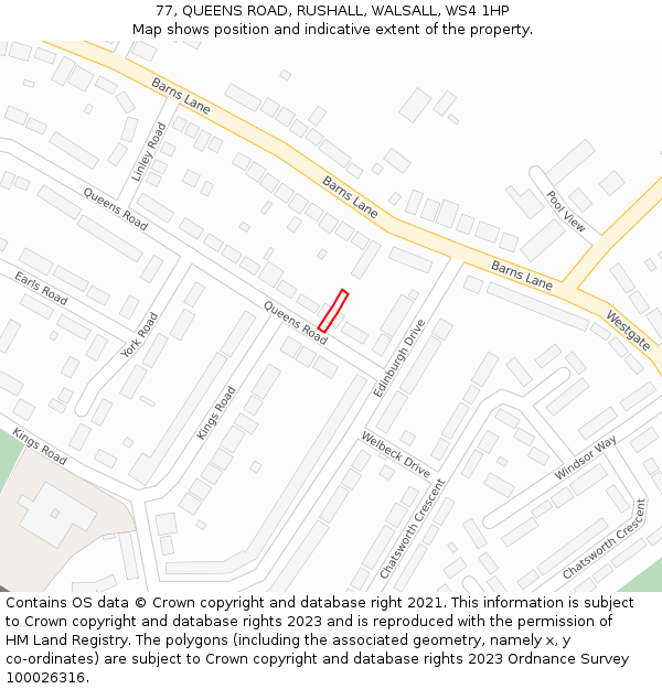 77, QUEENS ROAD, RUSHALL, WALSALL, WS4 1HP: Location map and indicative extent of plot