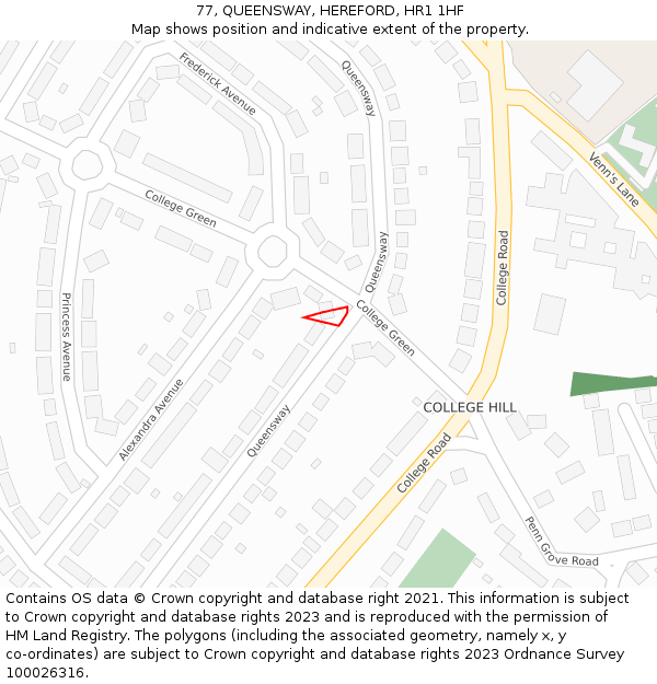 77, QUEENSWAY, HEREFORD, HR1 1HF: Location map and indicative extent of plot