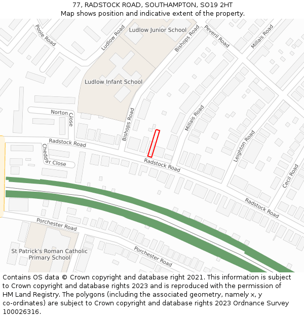 77, RADSTOCK ROAD, SOUTHAMPTON, SO19 2HT: Location map and indicative extent of plot