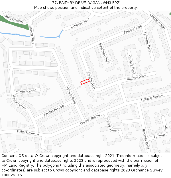 77, RAITHBY DRIVE, WIGAN, WN3 5PZ: Location map and indicative extent of plot