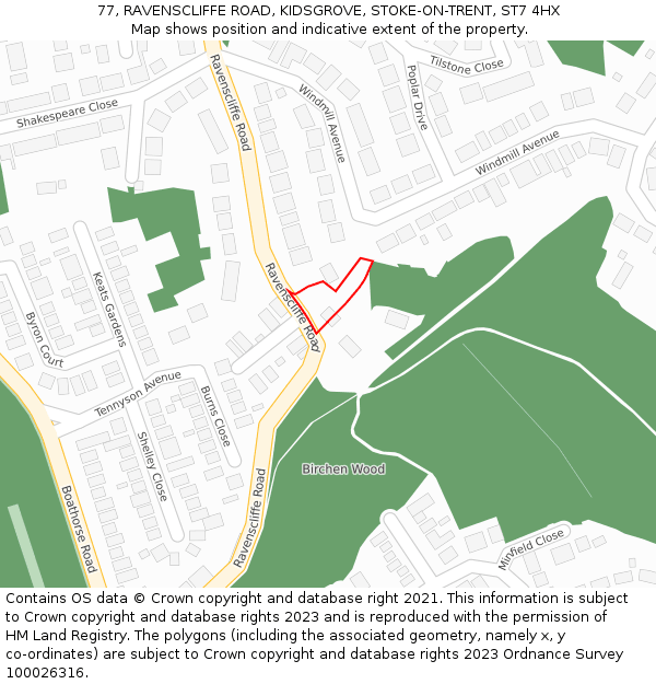 77, RAVENSCLIFFE ROAD, KIDSGROVE, STOKE-ON-TRENT, ST7 4HX: Location map and indicative extent of plot