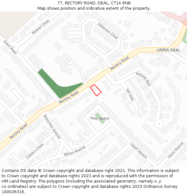 77, RECTORY ROAD, DEAL, CT14 9NB: Location map and indicative extent of plot