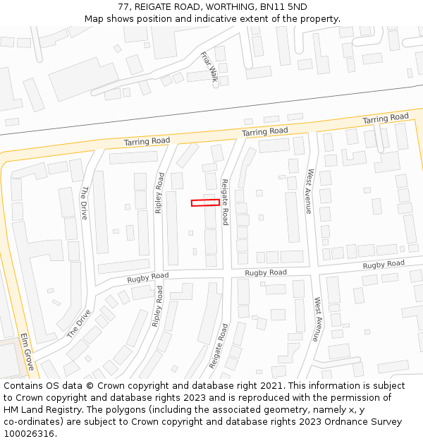 77, REIGATE ROAD, WORTHING, BN11 5ND: Location map and indicative extent of plot