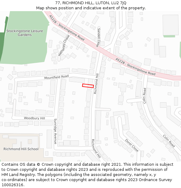 77, RICHMOND HILL, LUTON, LU2 7JQ: Location map and indicative extent of plot