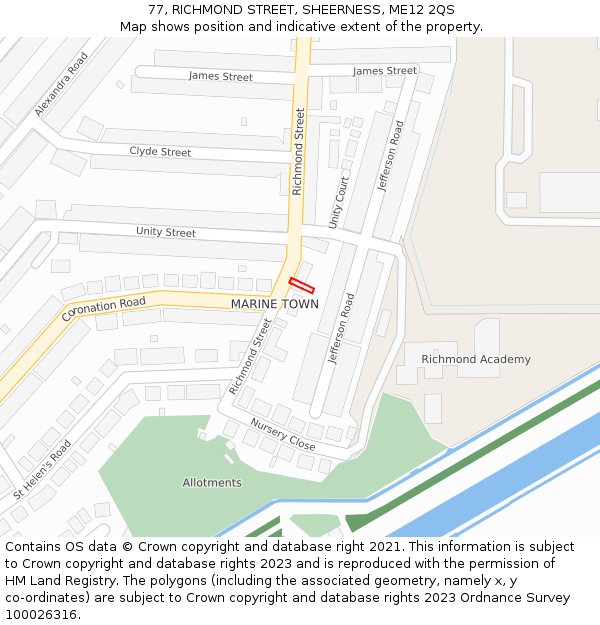 77, RICHMOND STREET, SHEERNESS, ME12 2QS: Location map and indicative extent of plot