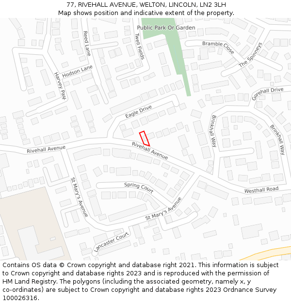 77, RIVEHALL AVENUE, WELTON, LINCOLN, LN2 3LH: Location map and indicative extent of plot