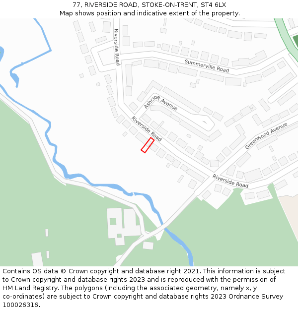 77, RIVERSIDE ROAD, STOKE-ON-TRENT, ST4 6LX: Location map and indicative extent of plot