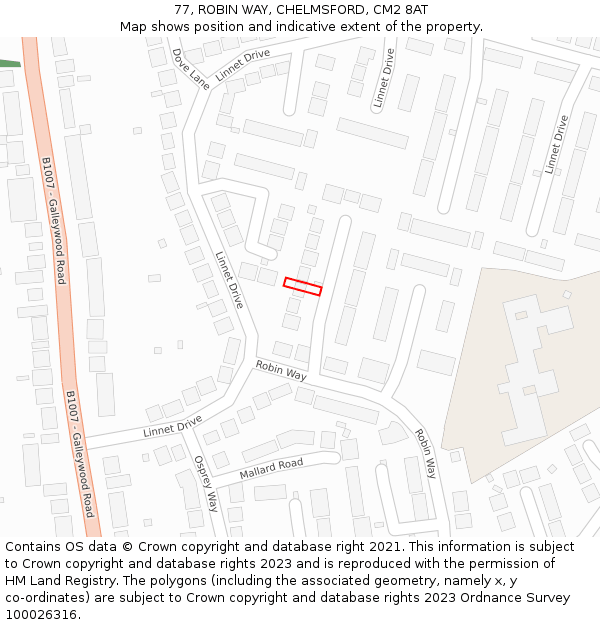 77, ROBIN WAY, CHELMSFORD, CM2 8AT: Location map and indicative extent of plot