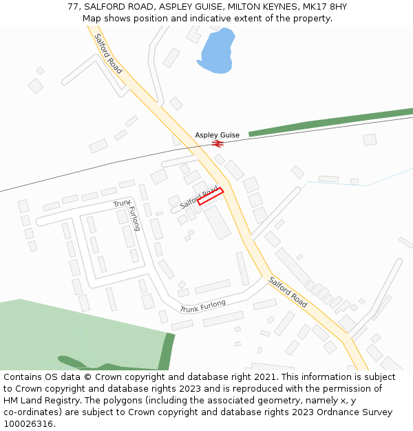 77, SALFORD ROAD, ASPLEY GUISE, MILTON KEYNES, MK17 8HY: Location map and indicative extent of plot