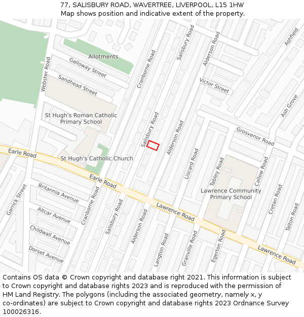 77, SALISBURY ROAD, WAVERTREE, LIVERPOOL, L15 1HW: Location map and indicative extent of plot