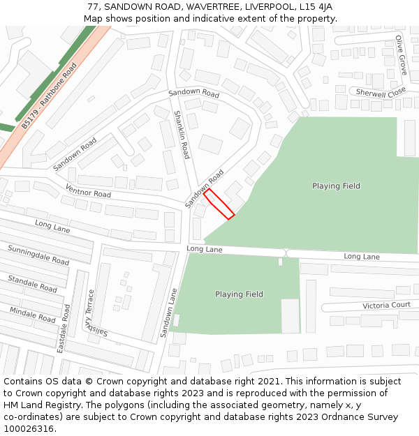 77, SANDOWN ROAD, WAVERTREE, LIVERPOOL, L15 4JA: Location map and indicative extent of plot