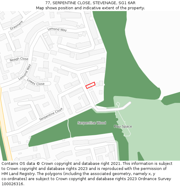 77, SERPENTINE CLOSE, STEVENAGE, SG1 6AR: Location map and indicative extent of plot