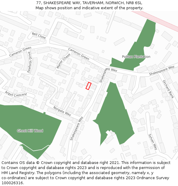 77, SHAKESPEARE WAY, TAVERHAM, NORWICH, NR8 6SL: Location map and indicative extent of plot