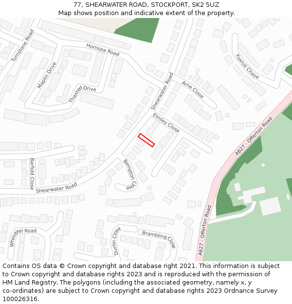 77, SHEARWATER ROAD, STOCKPORT, SK2 5UZ: Location map and indicative extent of plot