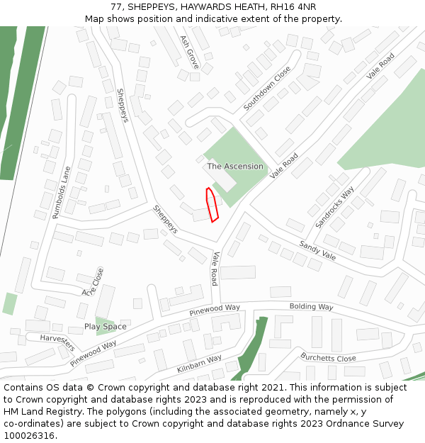 77, SHEPPEYS, HAYWARDS HEATH, RH16 4NR: Location map and indicative extent of plot