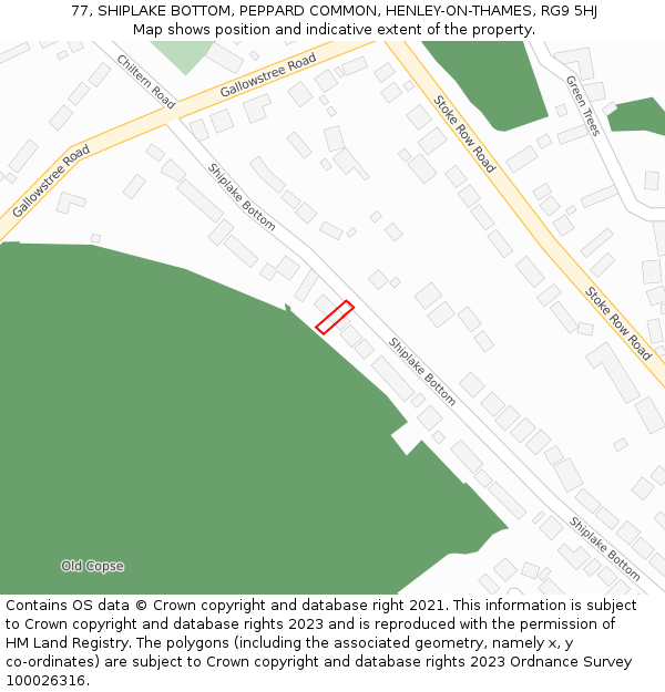 77, SHIPLAKE BOTTOM, PEPPARD COMMON, HENLEY-ON-THAMES, RG9 5HJ: Location map and indicative extent of plot