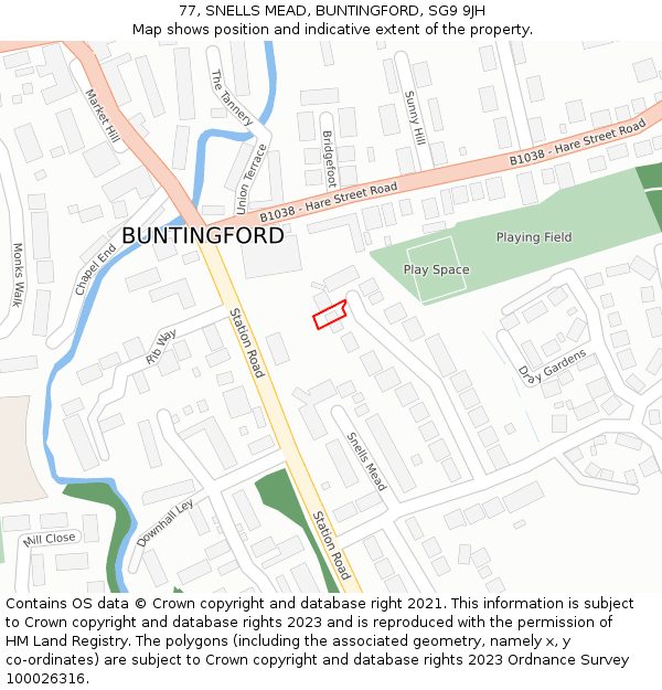 77, SNELLS MEAD, BUNTINGFORD, SG9 9JH: Location map and indicative extent of plot