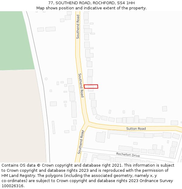 77, SOUTHEND ROAD, ROCHFORD, SS4 1HH: Location map and indicative extent of plot