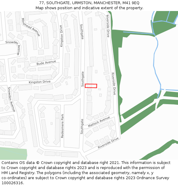 77, SOUTHGATE, URMSTON, MANCHESTER, M41 9EQ: Location map and indicative extent of plot