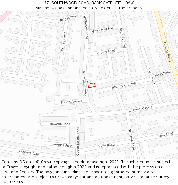 77, SOUTHWOOD ROAD, RAMSGATE, CT11 0AW: Location map and indicative extent of plot