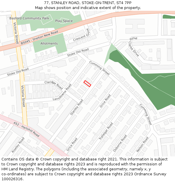 77, STANLEY ROAD, STOKE-ON-TRENT, ST4 7PP: Location map and indicative extent of plot