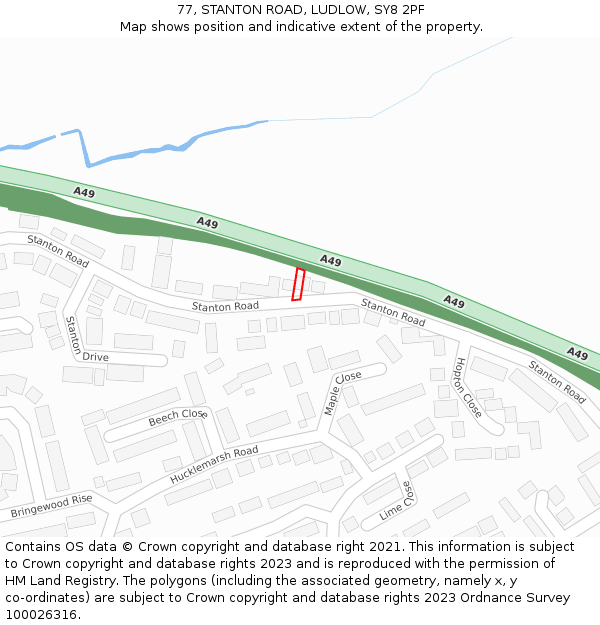 77, STANTON ROAD, LUDLOW, SY8 2PF: Location map and indicative extent of plot