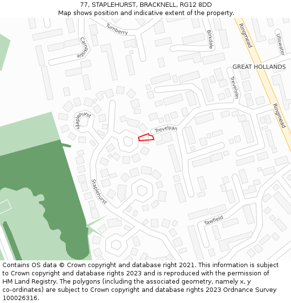 77, STAPLEHURST, BRACKNELL, RG12 8DD: Location map and indicative extent of plot