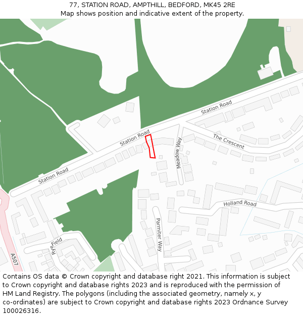 77, STATION ROAD, AMPTHILL, BEDFORD, MK45 2RE: Location map and indicative extent of plot