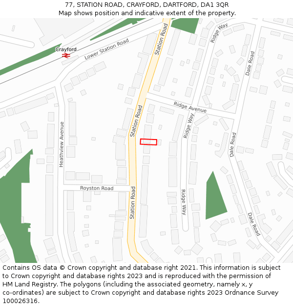 77, STATION ROAD, CRAYFORD, DARTFORD, DA1 3QR: Location map and indicative extent of plot