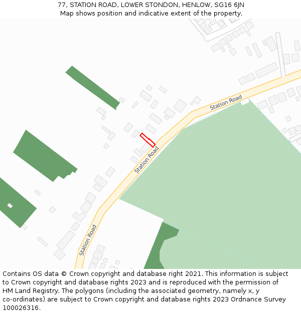 77, STATION ROAD, LOWER STONDON, HENLOW, SG16 6JN: Location map and indicative extent of plot