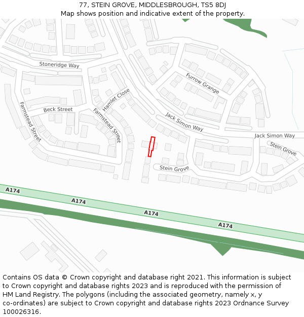 77, STEIN GROVE, MIDDLESBROUGH, TS5 8DJ: Location map and indicative extent of plot