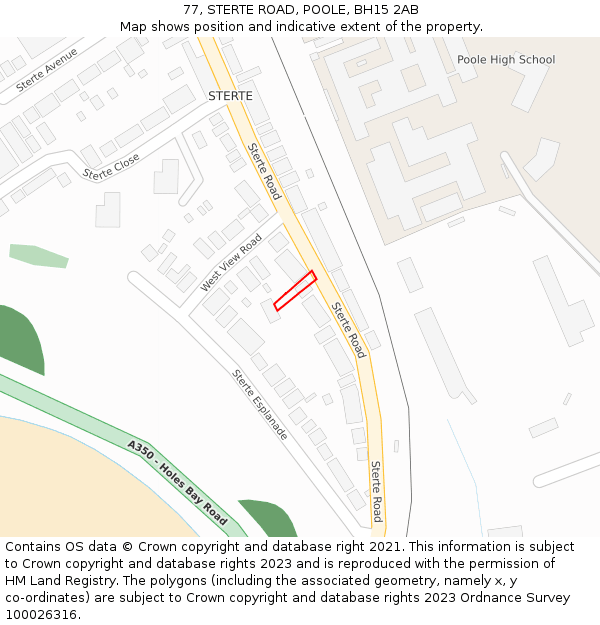 77, STERTE ROAD, POOLE, BH15 2AB: Location map and indicative extent of plot