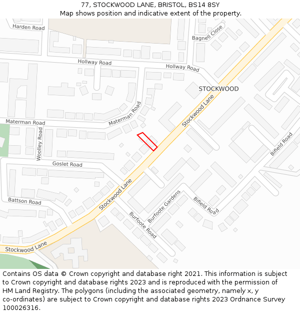 77, STOCKWOOD LANE, BRISTOL, BS14 8SY: Location map and indicative extent of plot