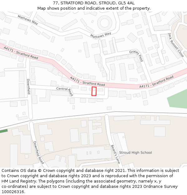 77, STRATFORD ROAD, STROUD, GL5 4AL: Location map and indicative extent of plot