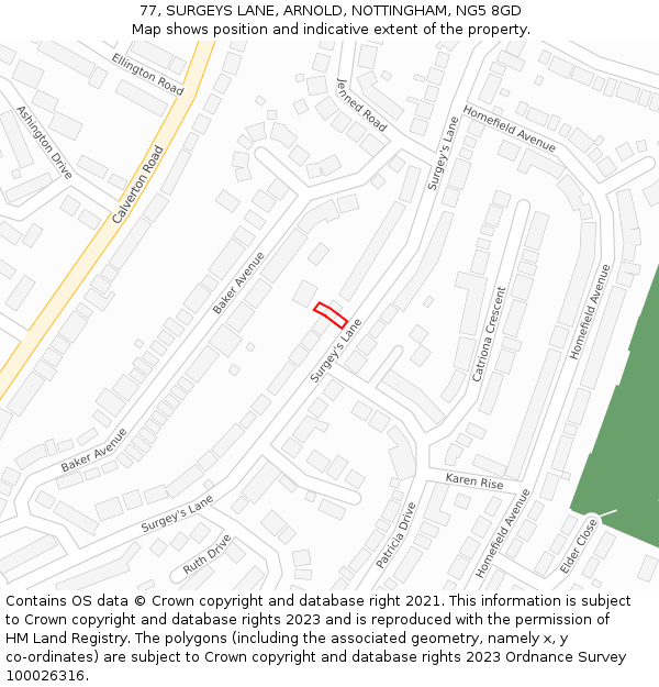 77, SURGEYS LANE, ARNOLD, NOTTINGHAM, NG5 8GD: Location map and indicative extent of plot