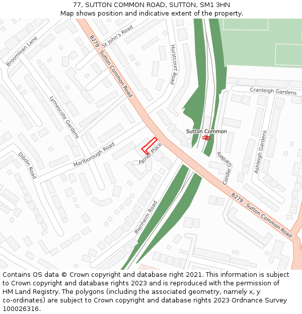 77, SUTTON COMMON ROAD, SUTTON, SM1 3HN: Location map and indicative extent of plot