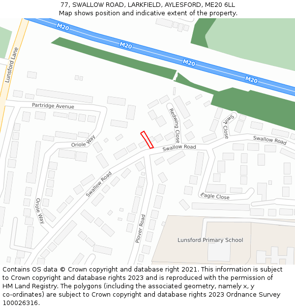 77, SWALLOW ROAD, LARKFIELD, AYLESFORD, ME20 6LL: Location map and indicative extent of plot