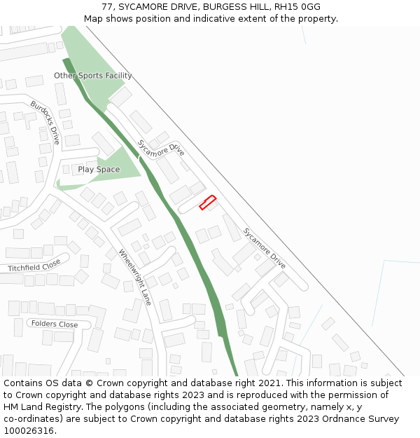 77, SYCAMORE DRIVE, BURGESS HILL, RH15 0GG: Location map and indicative extent of plot