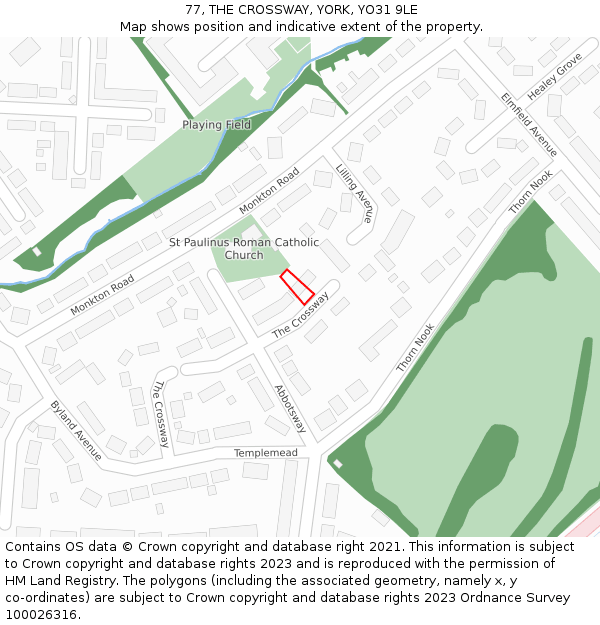 77, THE CROSSWAY, YORK, YO31 9LE: Location map and indicative extent of plot