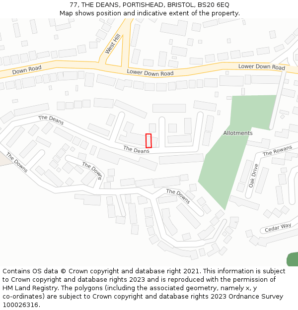 77, THE DEANS, PORTISHEAD, BRISTOL, BS20 6EQ: Location map and indicative extent of plot