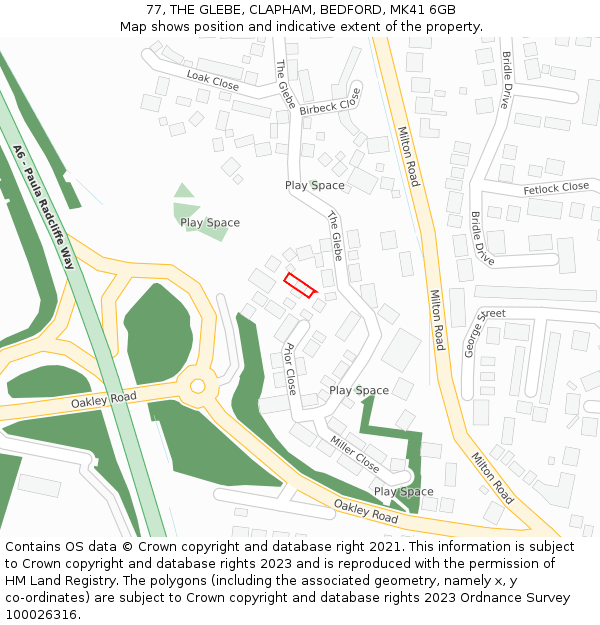 77, THE GLEBE, CLAPHAM, BEDFORD, MK41 6GB: Location map and indicative extent of plot