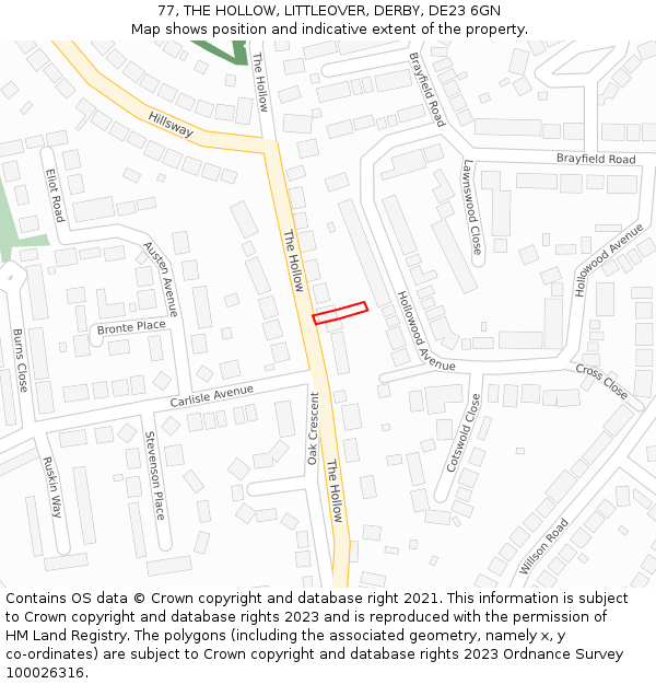 77, THE HOLLOW, LITTLEOVER, DERBY, DE23 6GN: Location map and indicative extent of plot
