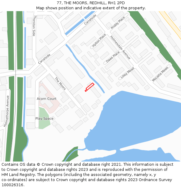 77, THE MOORS, REDHILL, RH1 2PD: Location map and indicative extent of plot