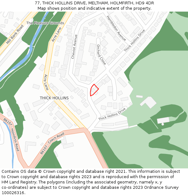 77, THICK HOLLINS DRIVE, MELTHAM, HOLMFIRTH, HD9 4DR: Location map and indicative extent of plot