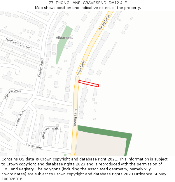 77, THONG LANE, GRAVESEND, DA12 4LE: Location map and indicative extent of plot