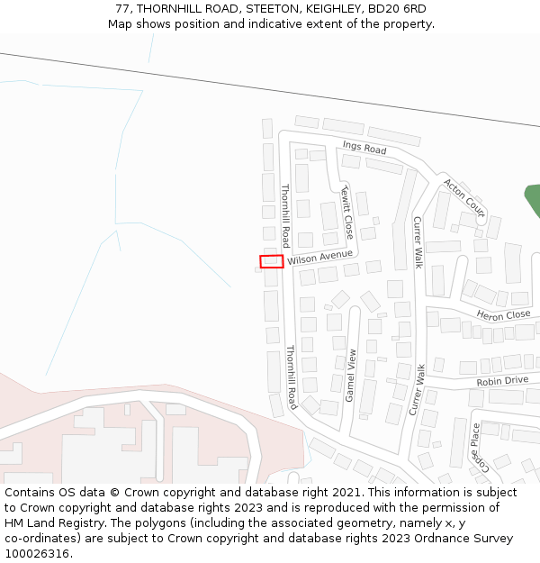 77, THORNHILL ROAD, STEETON, KEIGHLEY, BD20 6RD: Location map and indicative extent of plot