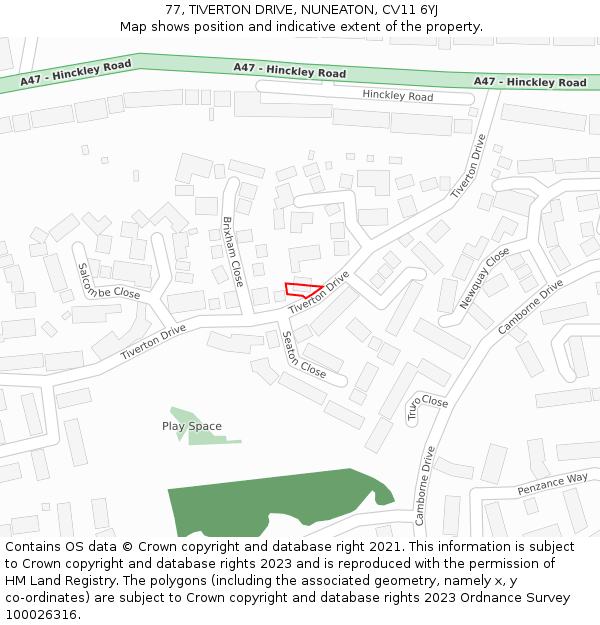 77, TIVERTON DRIVE, NUNEATON, CV11 6YJ: Location map and indicative extent of plot