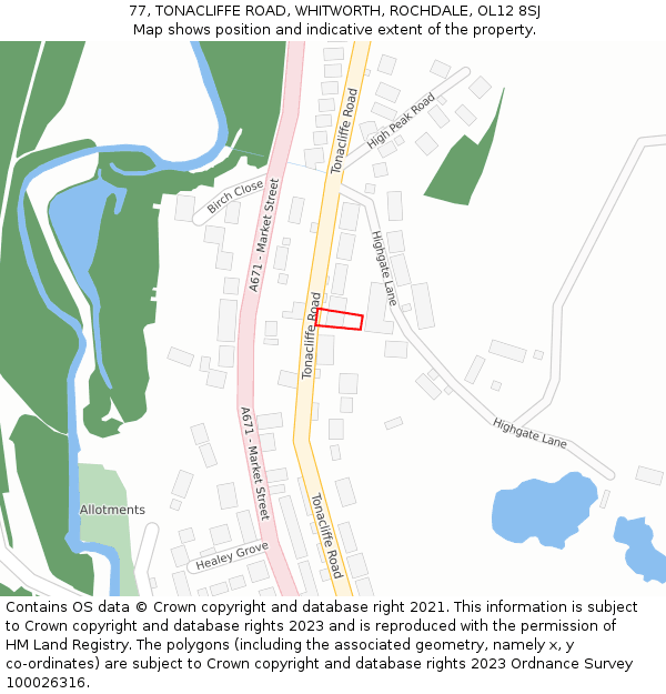 77, TONACLIFFE ROAD, WHITWORTH, ROCHDALE, OL12 8SJ: Location map and indicative extent of plot