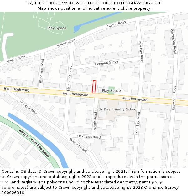 77, TRENT BOULEVARD, WEST BRIDGFORD, NOTTINGHAM, NG2 5BE: Location map and indicative extent of plot